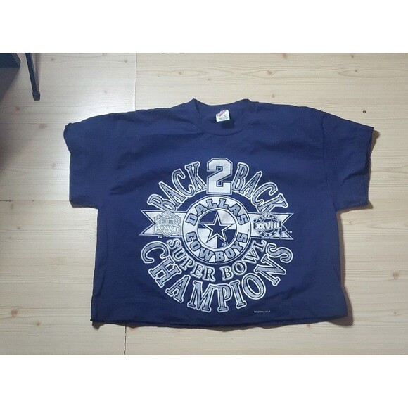 VTG 1994 Logo 7 Dallas Cowboys Back 2 Back Super Bowl Champion Shirt CROPPED Lar - Picture 1 of 7